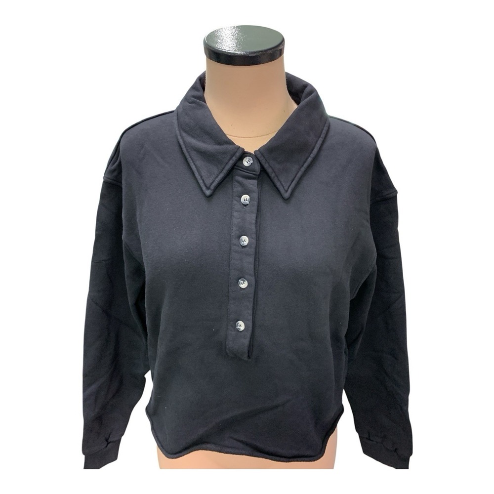 Perfect White Tee Vinny Fleece Henley Sweatshirt Women's Size Large True Black